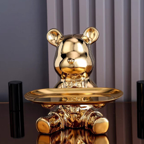 Adorno Oso Metalizado Plato Abajo Dorado