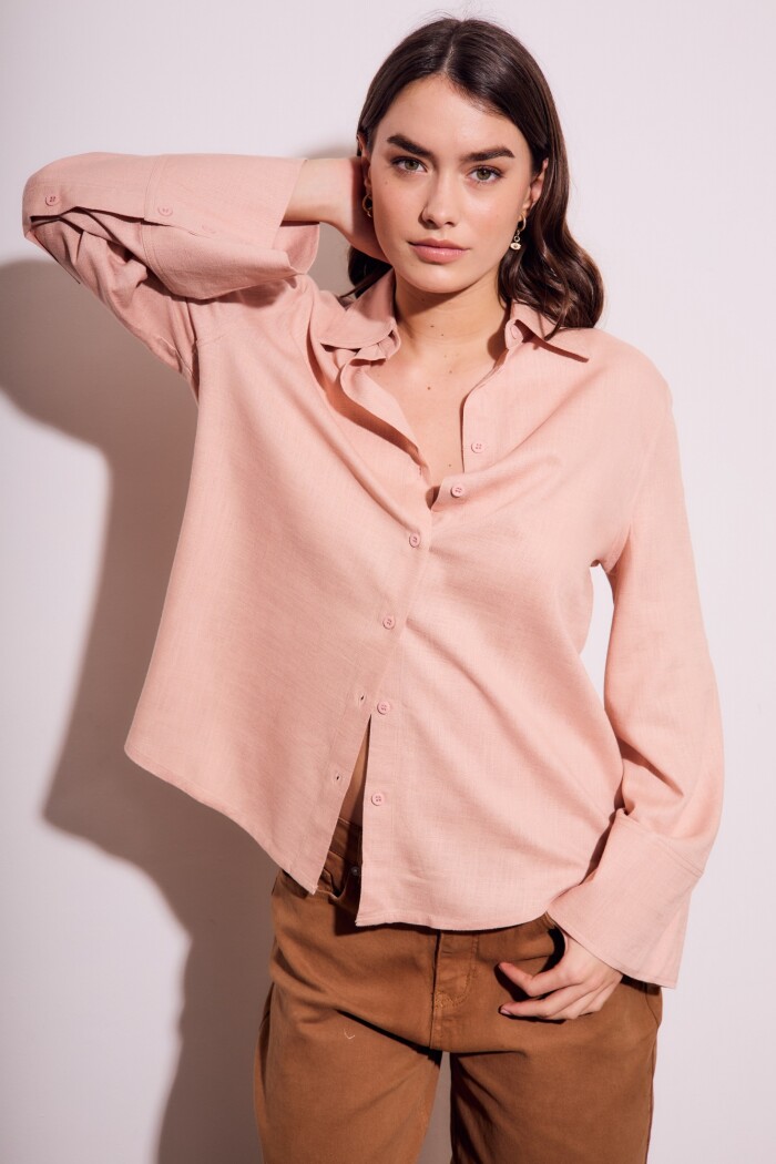 Camisa Con Lino Rosa