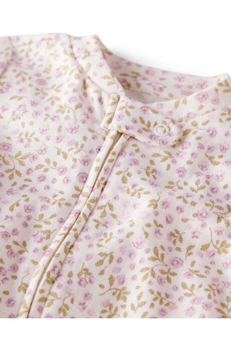 Pijama una pieza de algodón orgánico, con pie, diseño floral Sin color
