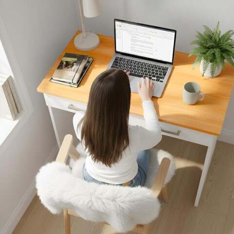 Escritorio Juvenil Mesa De PC 90cm Con Cajón Blanco / Cinamomo Escritorio Juvenil Mesa De PC 90cm Con Cajón Blanco / Cinamomo