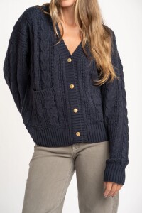 Cardigan Texturado Lana Azul Oscuro