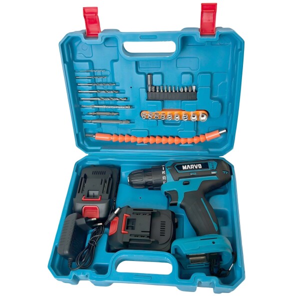 Taladro Atornillador Marvo Inalámbrico + 2 Baterías + Accs ® Color Negro