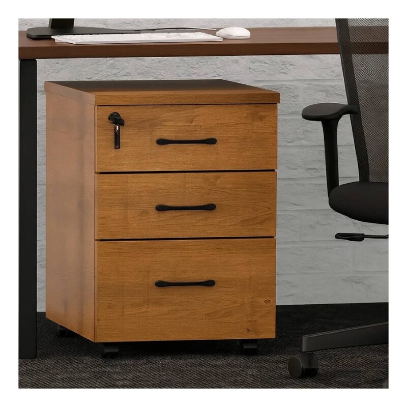 Cajonera con Llave de Madera Melaminico x3 cajones Marron