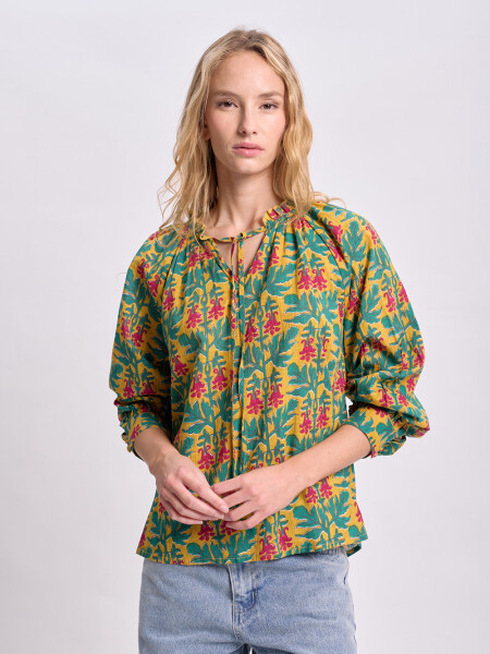 Blusa boho estampada Mostaza