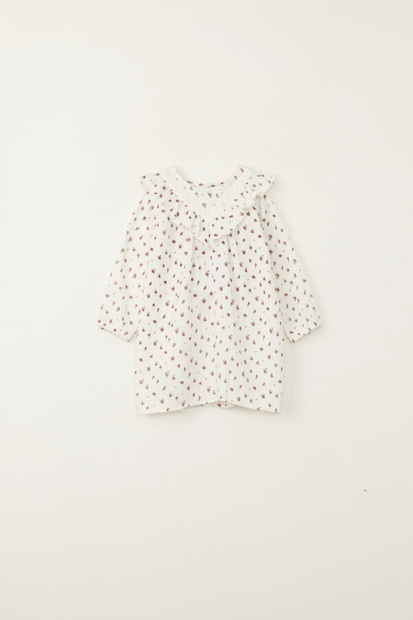 Vestido muselina estampado flores Crudo