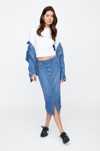 Pollera De Jean Con Botones Mujer Medium Indigo 15