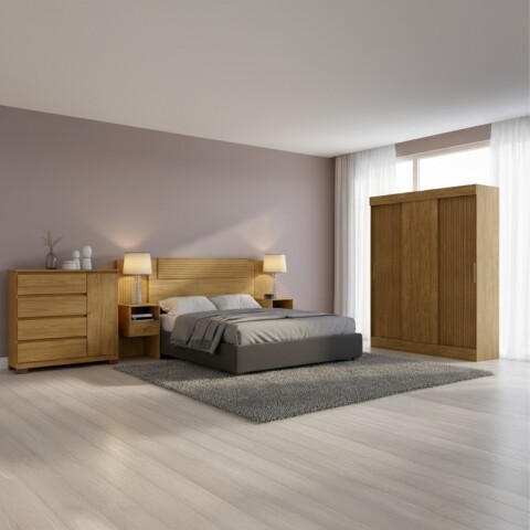 Combo de Dormitorio Ropero Sirius 3 Puertas Corredizas Respaldo Oslo con Mesas de Luz y Cómoda Vega - Marrocos Combo de Dormitorio Ropero Sirius 3 Puertas Corredizas Respaldo Oslo con Mesas de Luz y Cómoda Vega - Marrocos