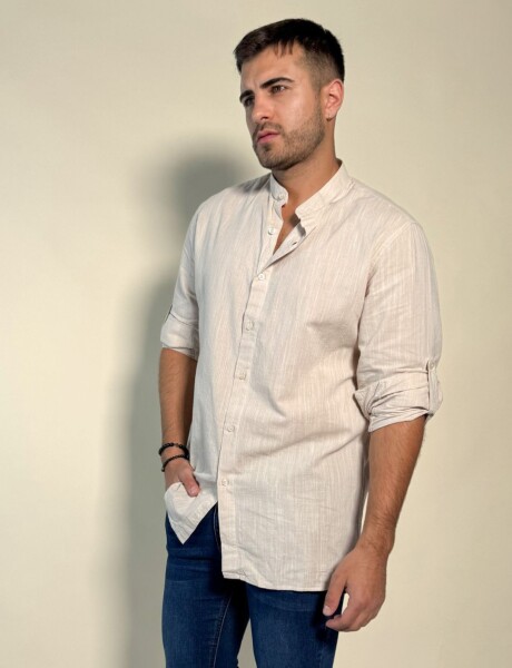 Camisa Hercules con cuello mao de lino y algodón Beige