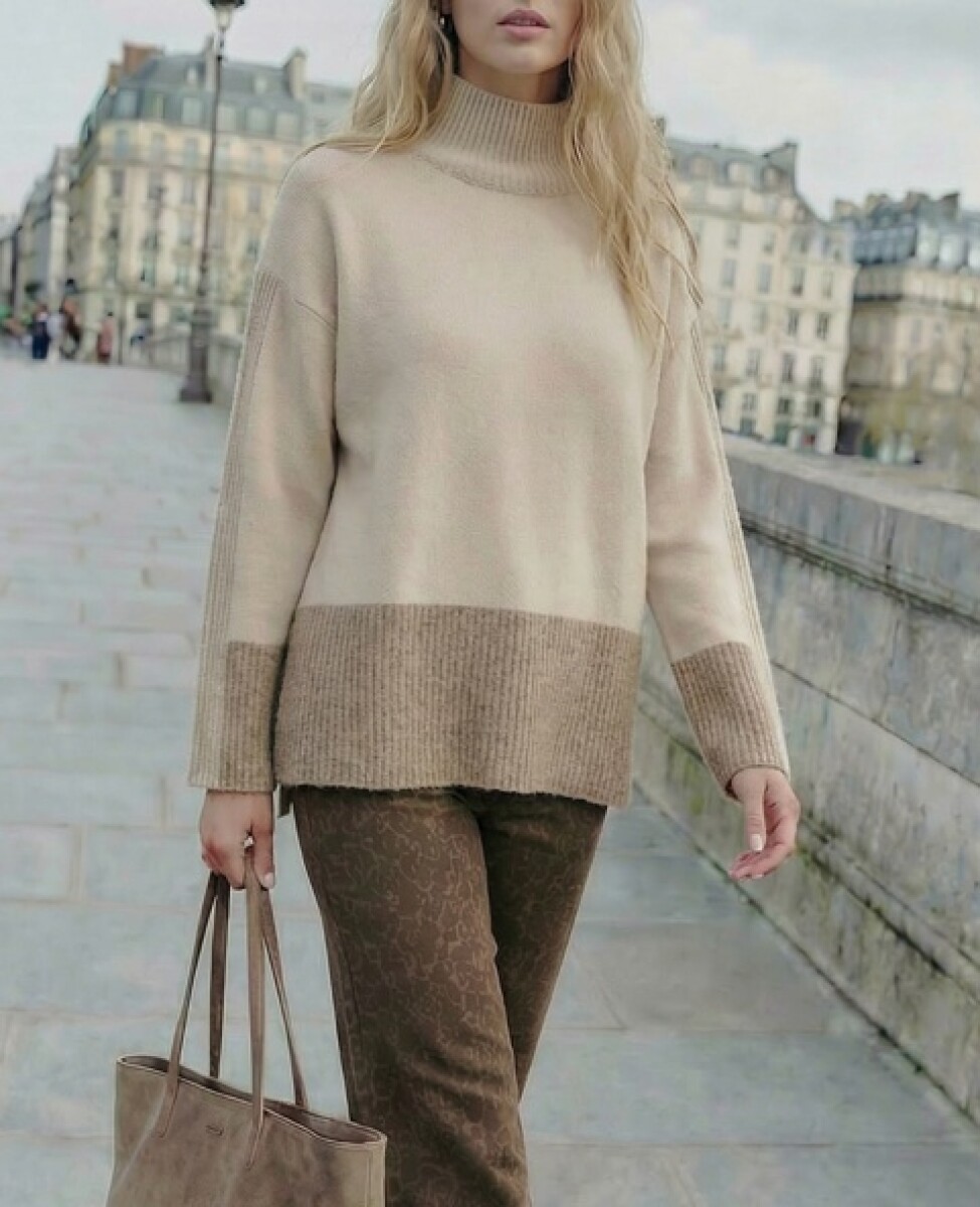 Polera Color Block - Beige Melange 