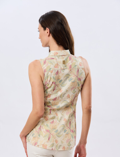 CAMISA DE LINO ESTAMPADA Coral