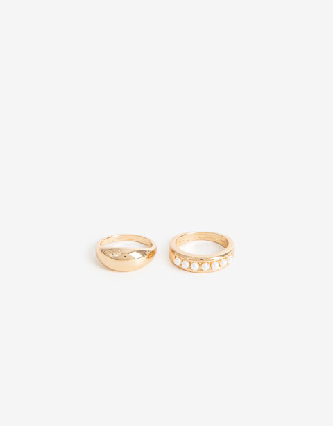 Sets Anillos Perlas Anillo Set Metal Con Perla - Dorado