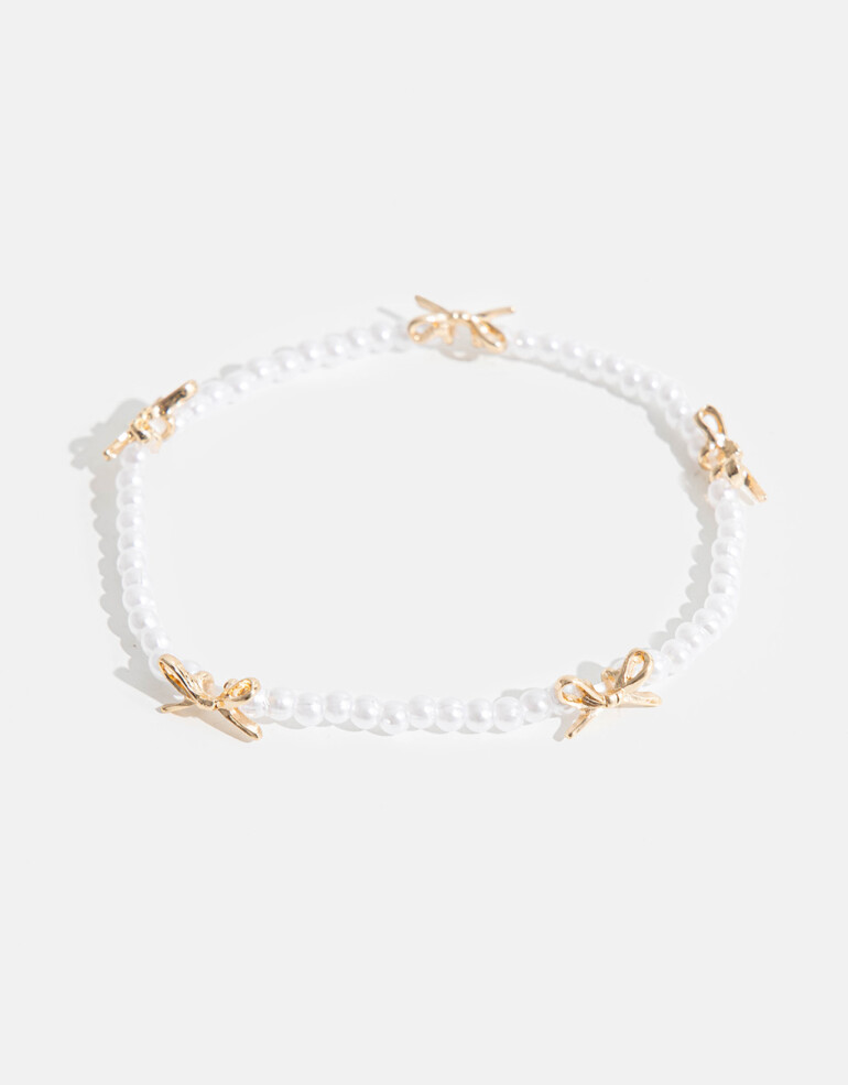 Pulseras Elásticas Perla Pulsera De Perlas Con Moños - Dorado