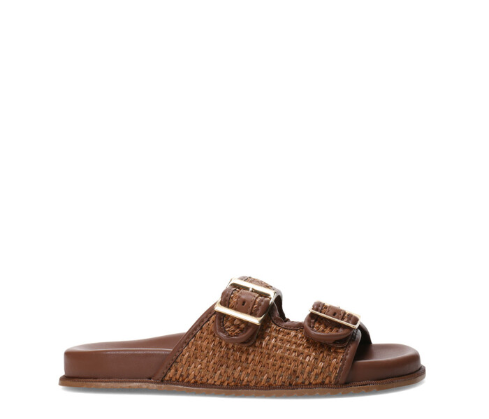 Sandalias de Mujer Bottero Baja Doble Hebilla Marrón Caramelo