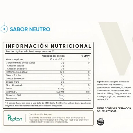 Colágeno Hidrolizado Suplemento Nutricional en Sobres 15 Porciones VITALGEN Neutro