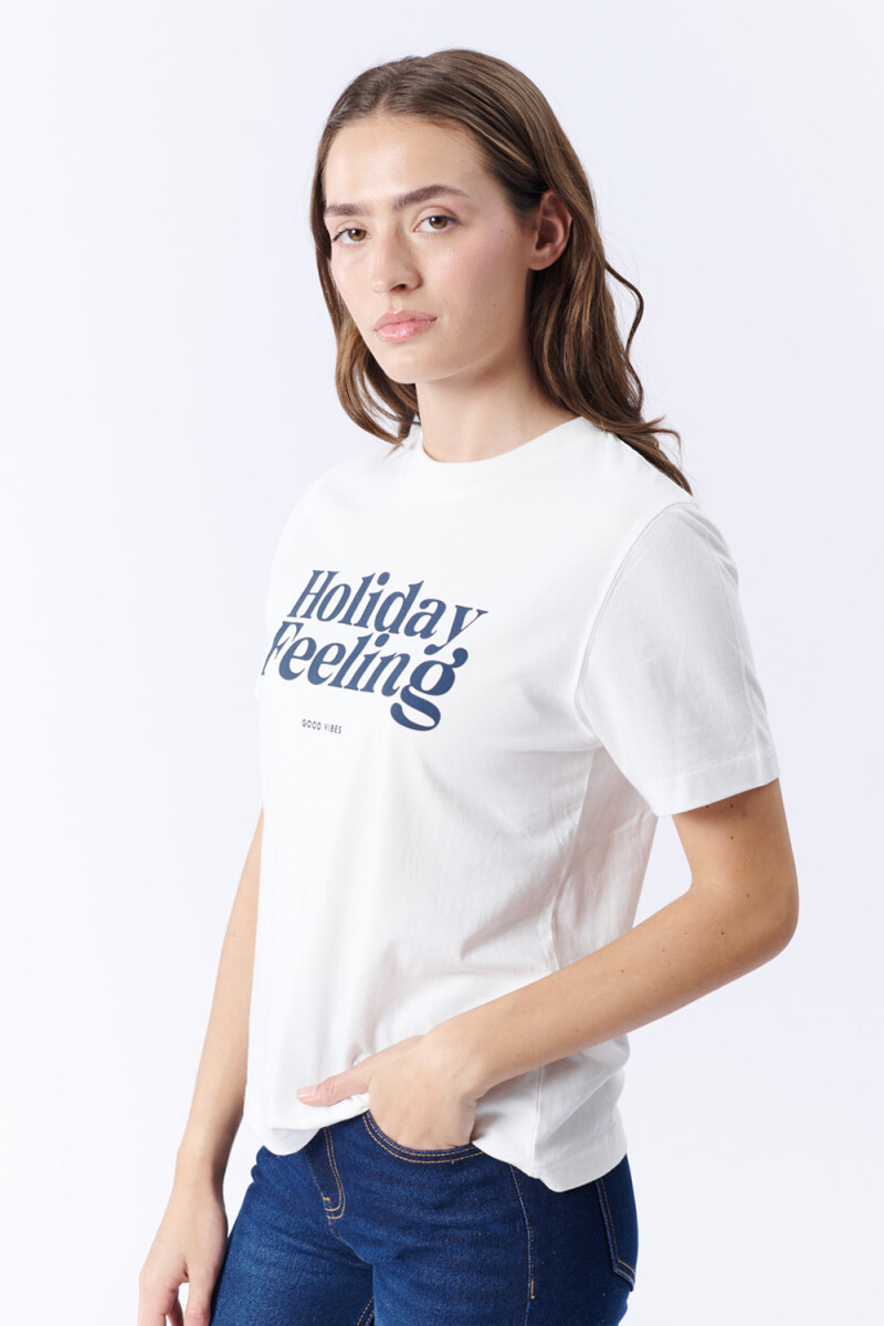 Remera Manga Corta Estampa Holiday Feeling Blanca