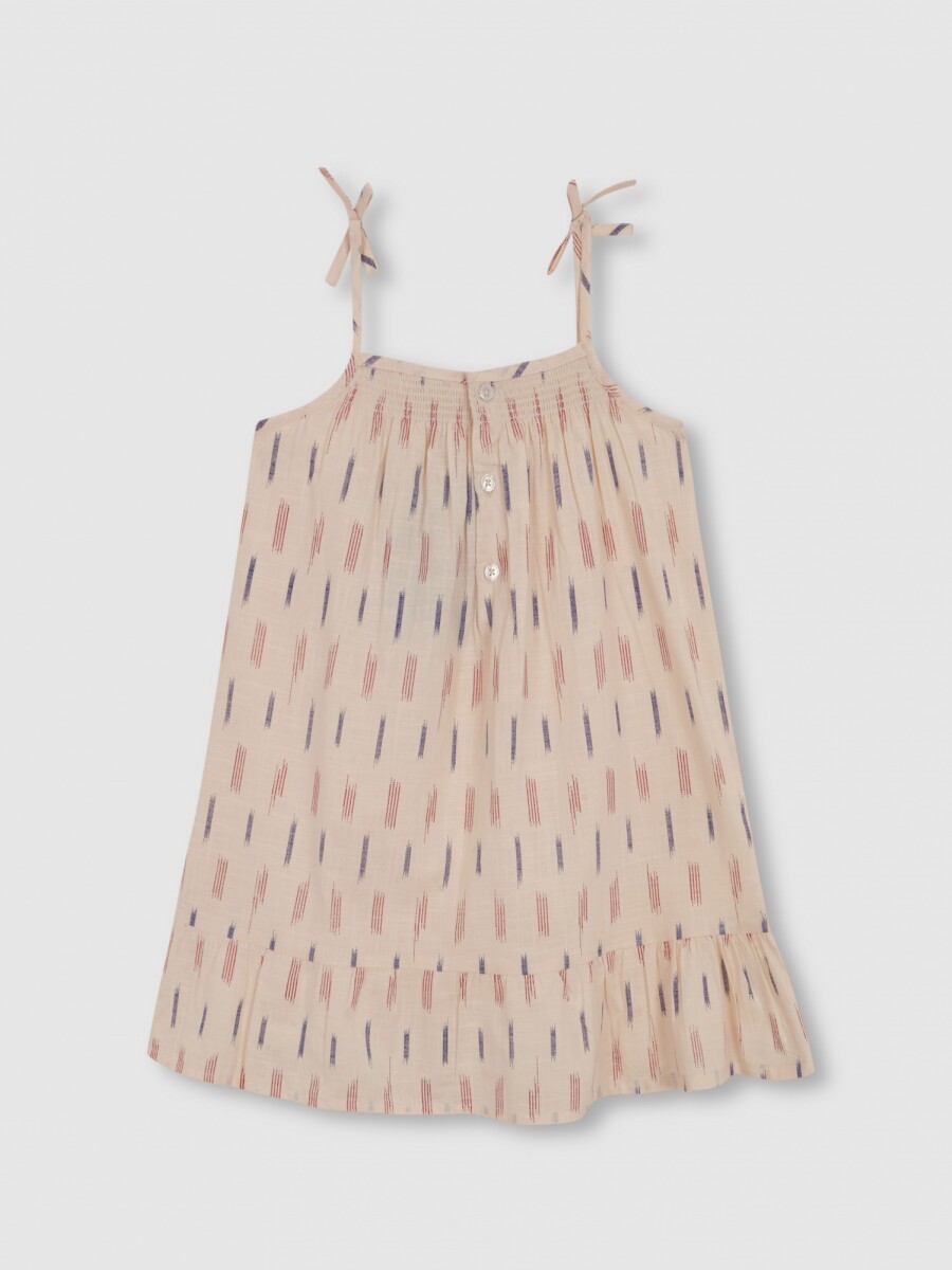Vestido Ikat De Tirantes Con Bordado Al Blanco Roto