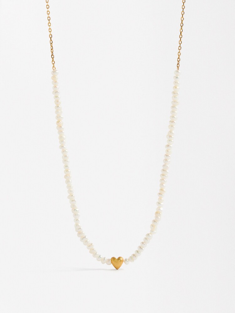 Collar Con Perlas De Agua Dulce - Plata De Ley 925 dorado