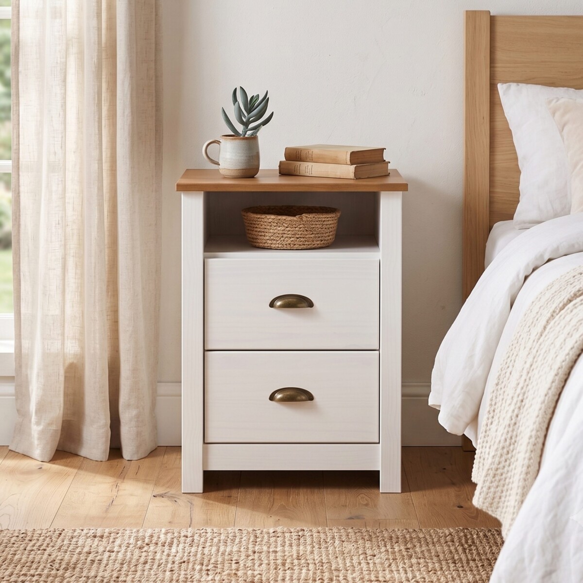 Mesa de Luz - Madera maciza - Linea Colonial - Blanca 