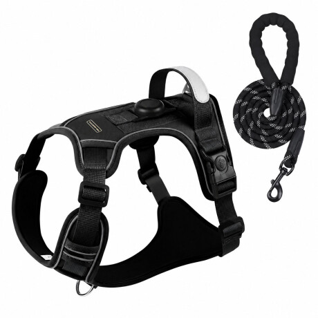 Arnés Perro Con Correa Soporte Rastreador Reflectivo Negro