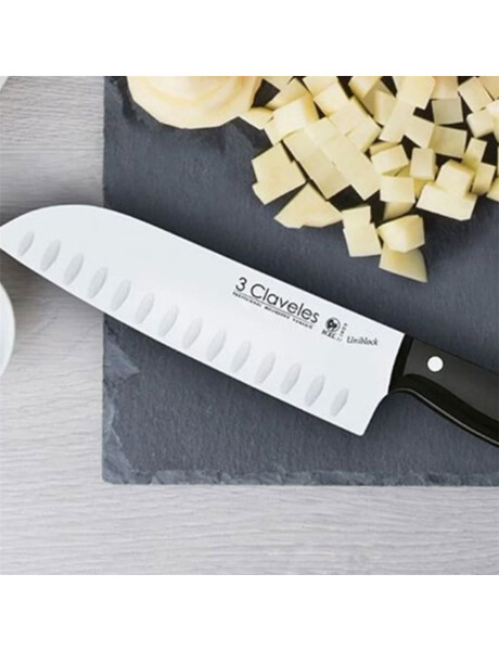 CUCHILLO SANTOKU 18CM ACERO INOX MANGO NEGRO UNIBLOCK 3CLAVELES CUCHILLO SANTOKU 18CM ACERO INOX MANGO NEGRO UNIBLOCK 3CLAVELES