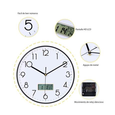 Reloj De Pared A Pila Analógico Digital Pantalla HD LCD Negro