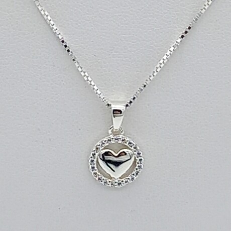Conjunto de cadena y dije de plata 925 con circonias, CORAZON Conjunto de cadena y dije de plata 925 con circonias, CORAZON
