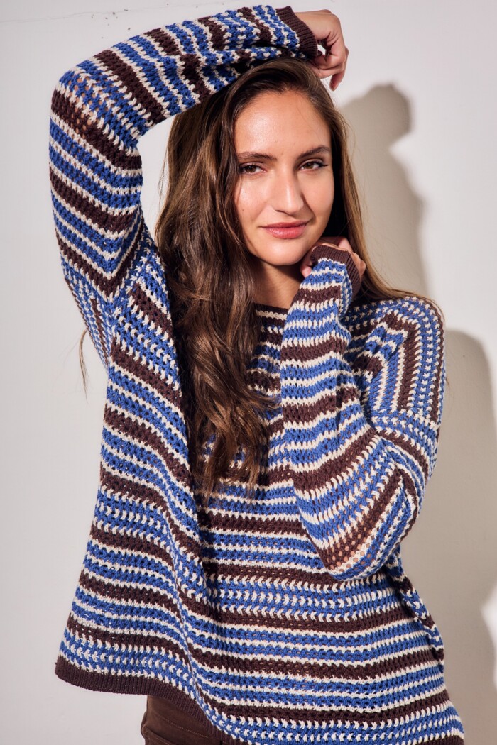 Sweater Rayado Texturado Azul