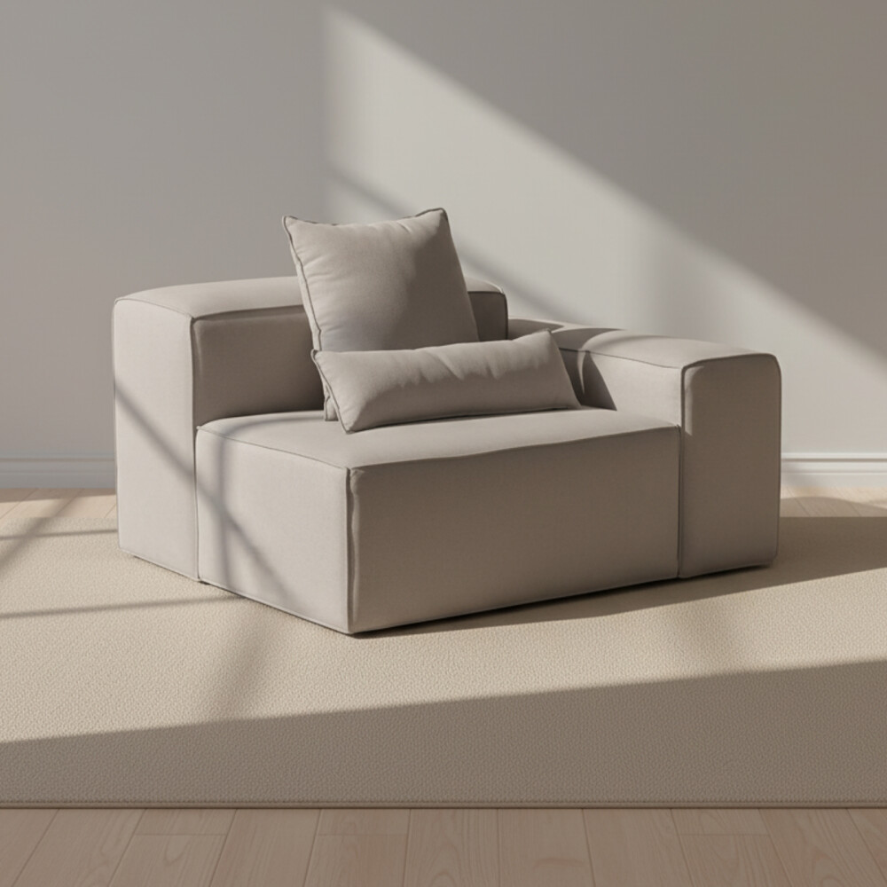 SOFÁ KAI 1 CUERPO TELA GRIS MODULAR CON BRAZO DERECHO