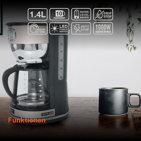 Cafetera Vintage Muse Ms220sc 10 Tasas Jarra Cristal CREMA