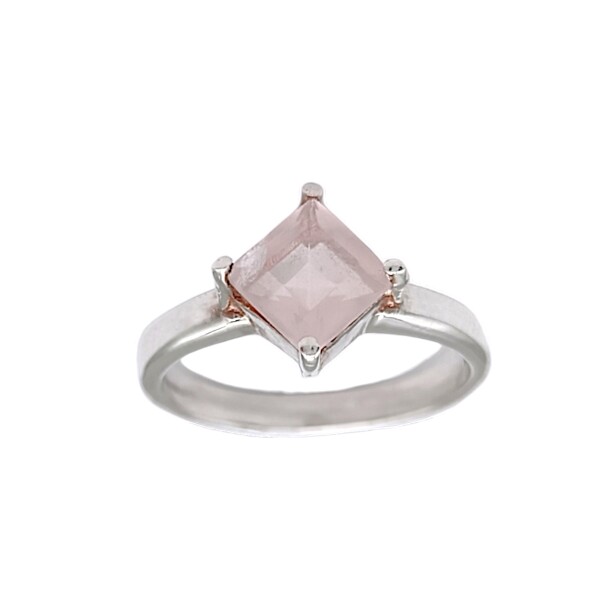Anillo Rombo-Plata rodinada-Piedra Cuarzo rosa-AN2015 conpiedra