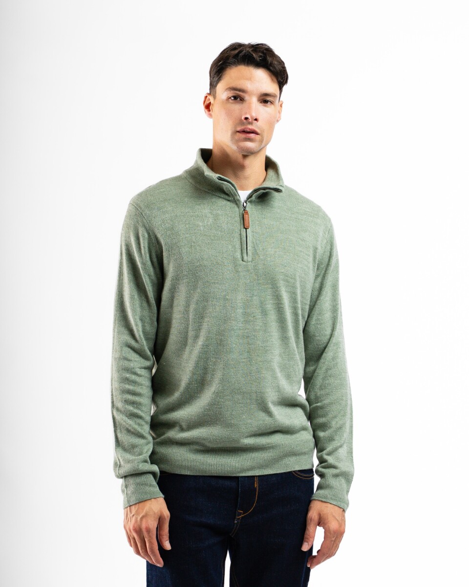 Buzo Cashmere Medio Cierre - Musgo Melange 