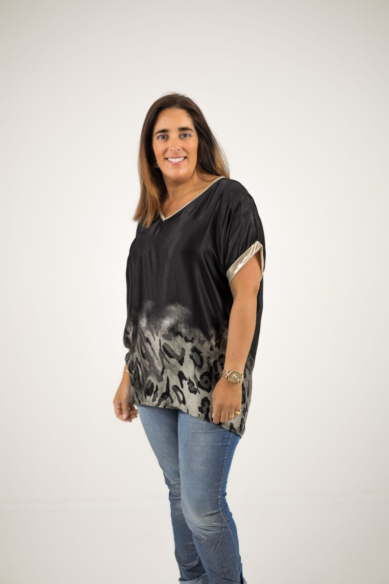 Blusa de satén con dorado - Negra 