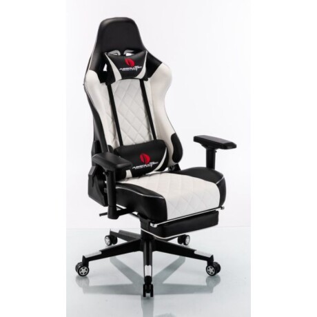 SILLA GAMER CON PARLANTES, LUCES Y ALMOHADON MASAJEADOR - BLANCA/NEGRA SILLA GAMER CON PARLANTES, LUCES Y ALMOHADON MASAJEADOR - BLANCA/NEGRA