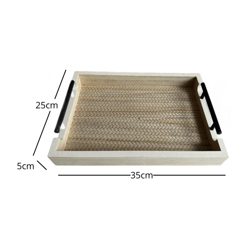 Bandeja decorativa simil madera con asa 35x25cm Blanco y Negro