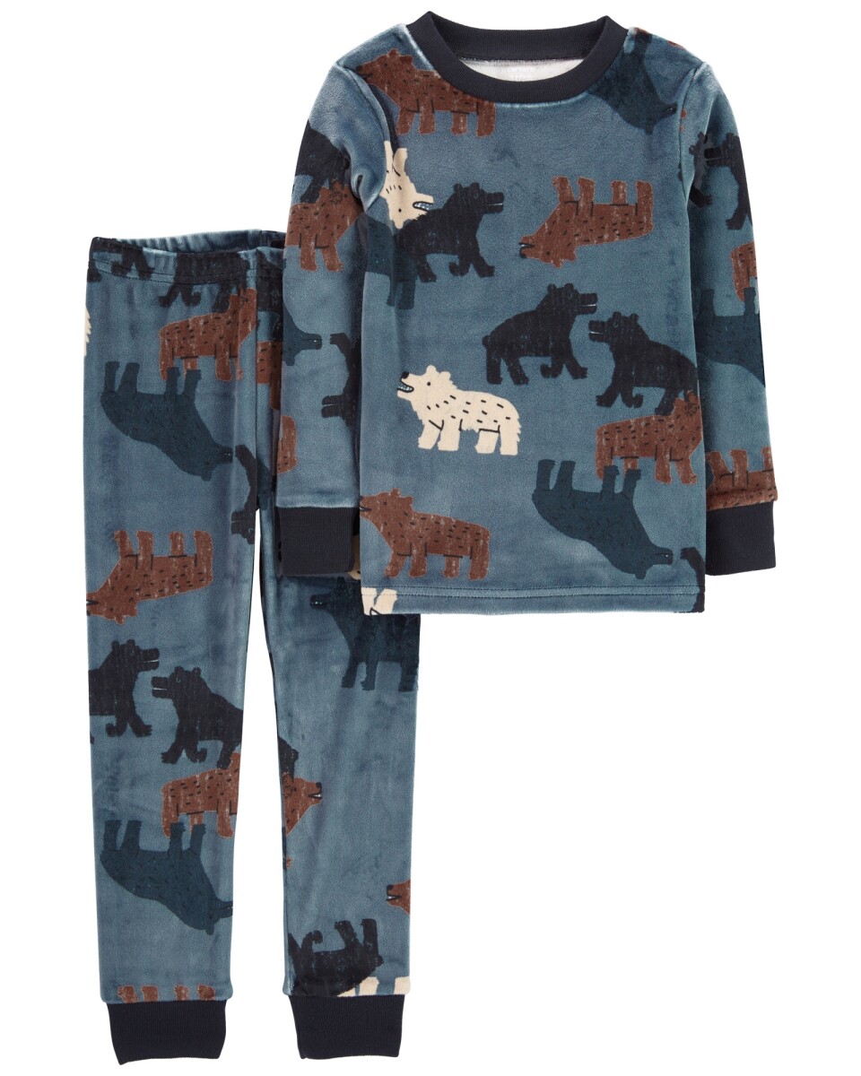 Pijama dos piezas pantalón y remera de plush diseño lobos 