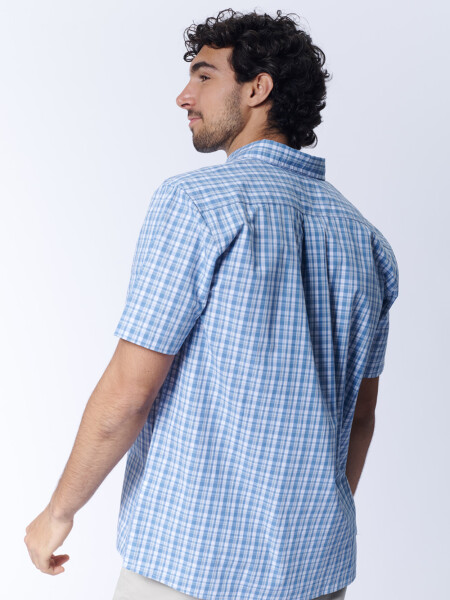 Camisa manga corta a cuadros Azul