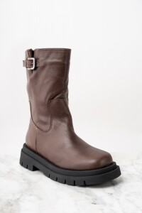 Bota Cuero Hebilla Cafe