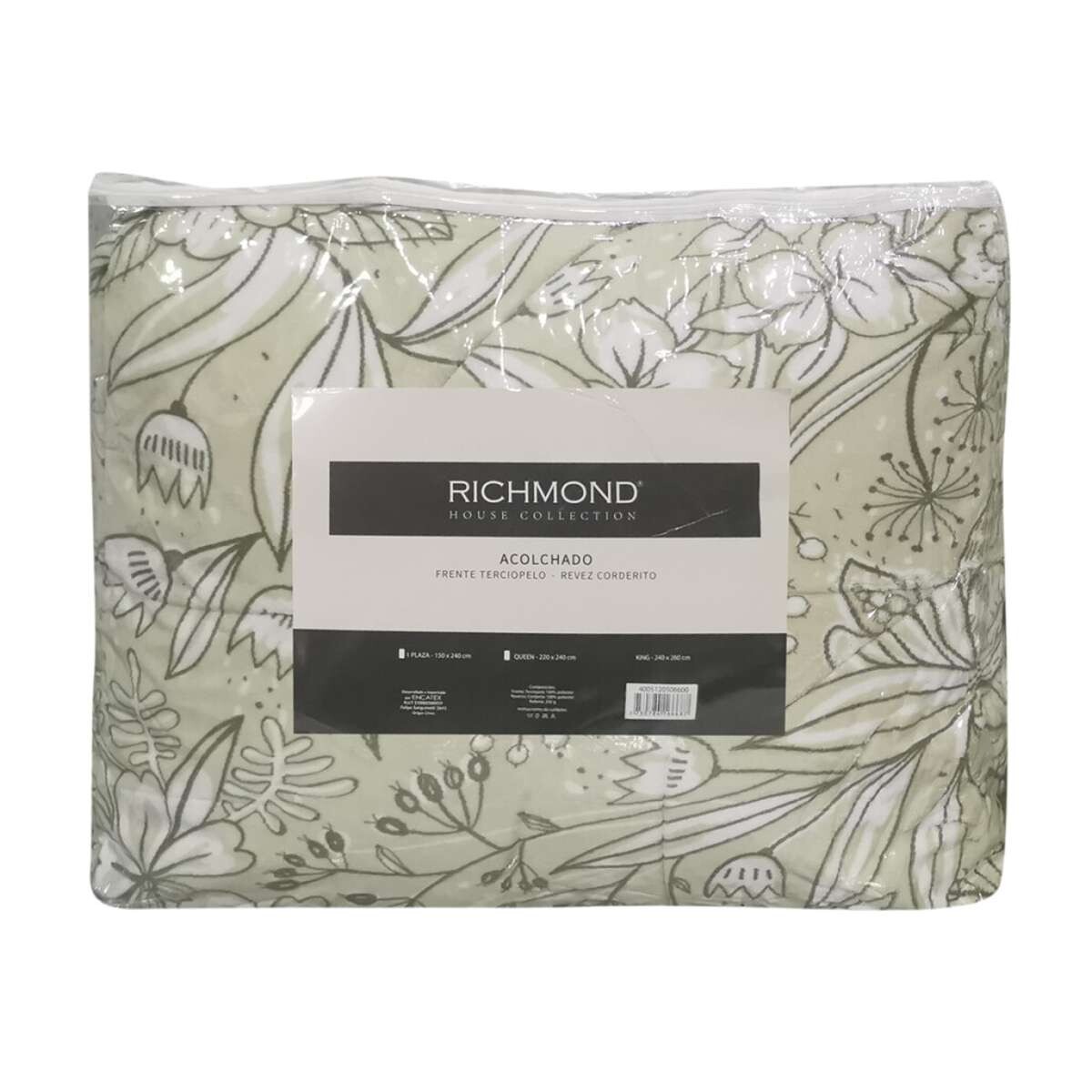 Acolchado Queen Size Terciopelo con Corderito Richmond 220 x 240 cm - Verde 