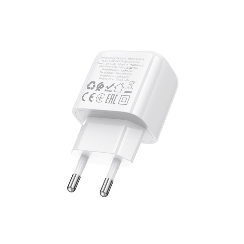 Cargador Pared Ficha 2 Usb Carga Rapida 12w Blanco Borofone Cargador Pared Ficha 2 Usb Carga Rapida 12w Blanco Borofone