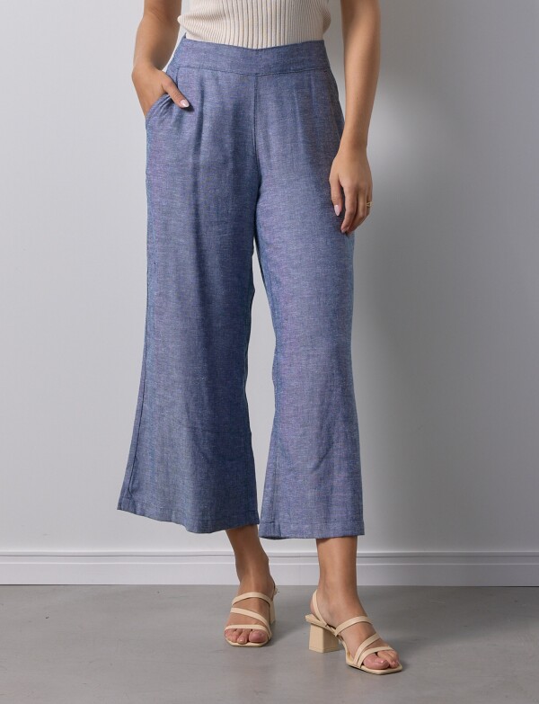 Pantalon Lino Crop AZUL