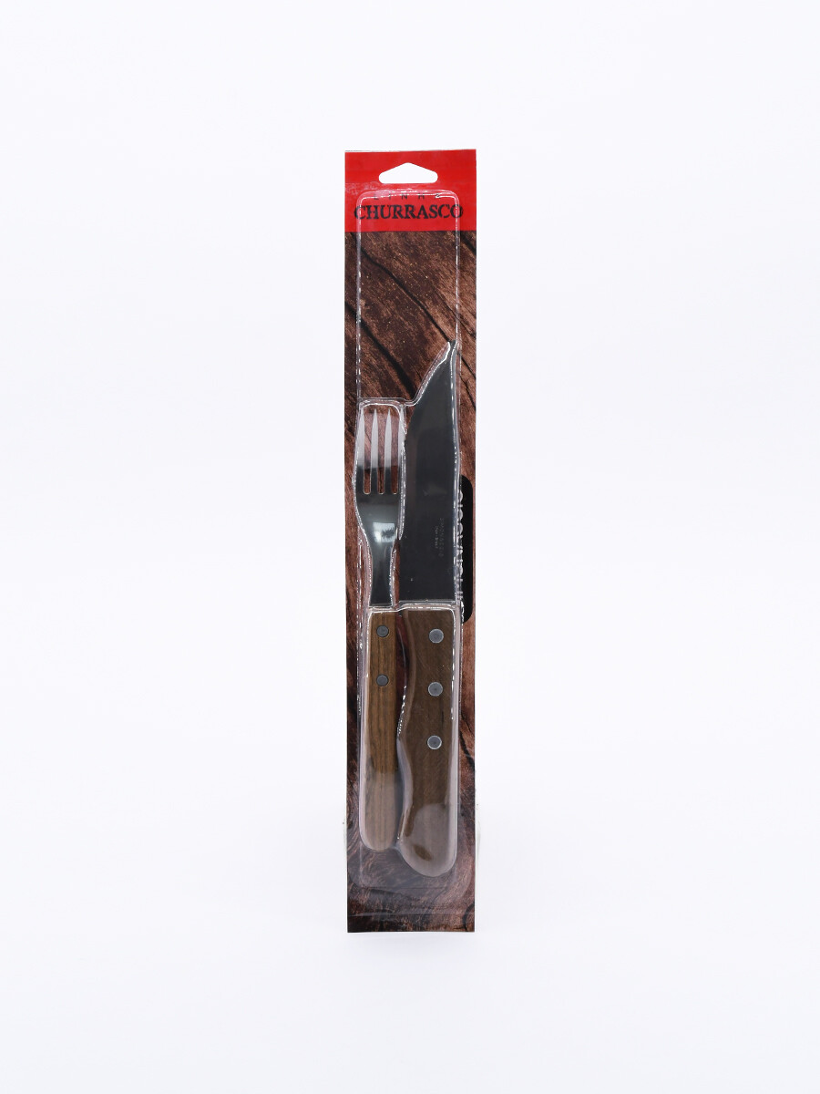 CUCHILLA CON TENEDOR ASADOR SET X 2 - MARRON 