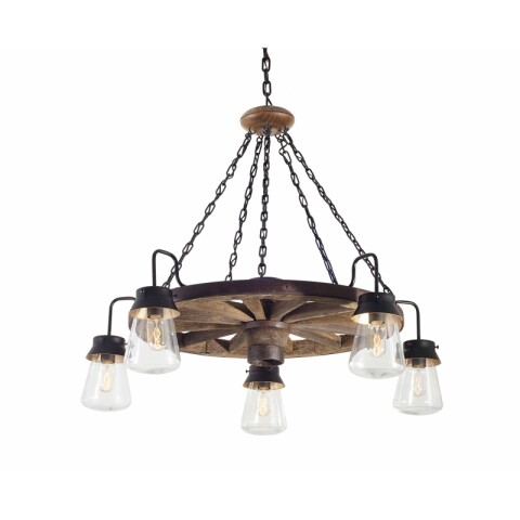COLGANTE 5 LUCES RUSTICO E27 60W C/ RUEDA DE MADERA COLGANTE 5 LUCES RUSTICO E27 60W C/ RUEDA DE MADERA