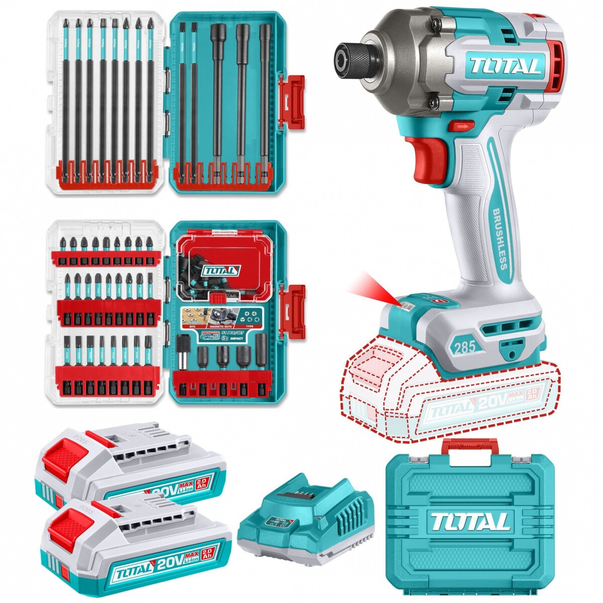 Atornillador De Impacto 1/4" Inalámbrico 20v - Doble Batería, Juegos De Puntas + Maletín 