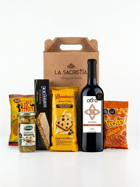 Canasta Navideña - Caja Con Vino Chileno, Turrón, Budín Canasta Navideña - Caja Con Vino Chileno, Turrón, Budín