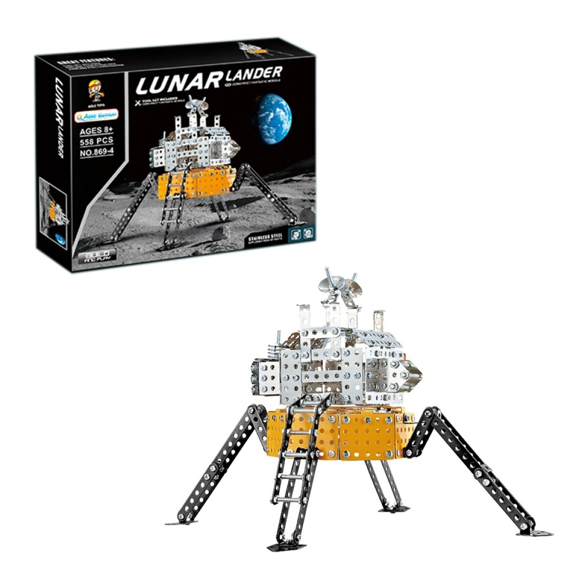 Bloques Construcción en Acero Inox Aterrizaje Lunar 558 Pzas - Amarillo 