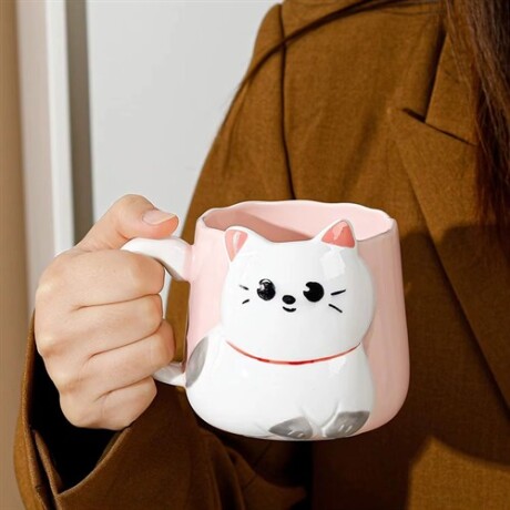 Taza de ceramica gato Rosado
