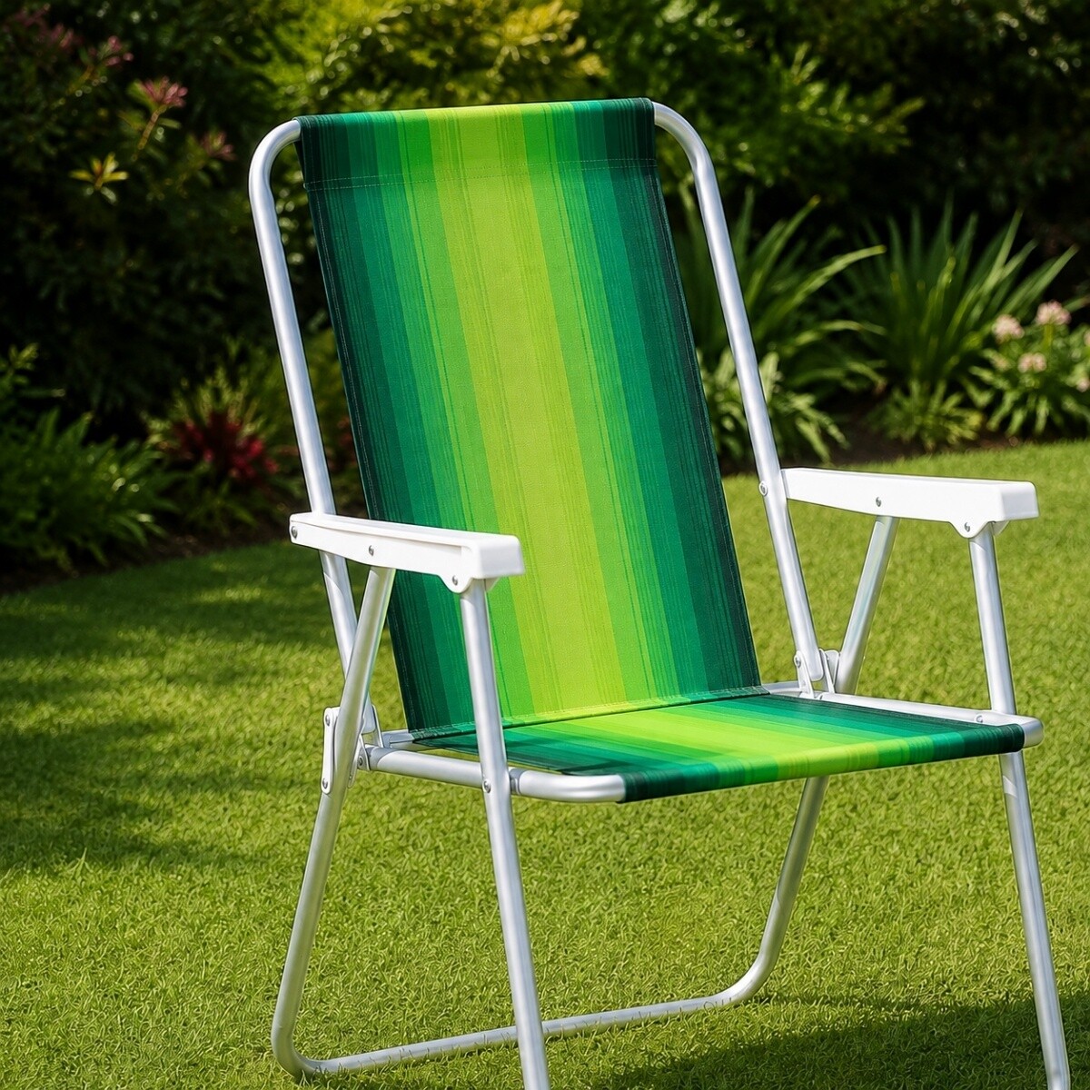 Silla Alta Aluminio Clásica A Rayas - VERDE 