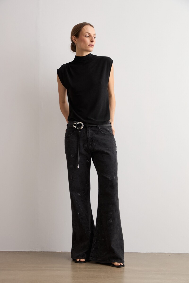 Jean wide leg Jade brillos - negro 