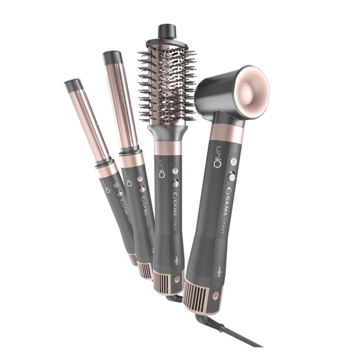 Modelador GAMA Multystyler UniQ Aura 4 en 1 - Gris y Rosado 
