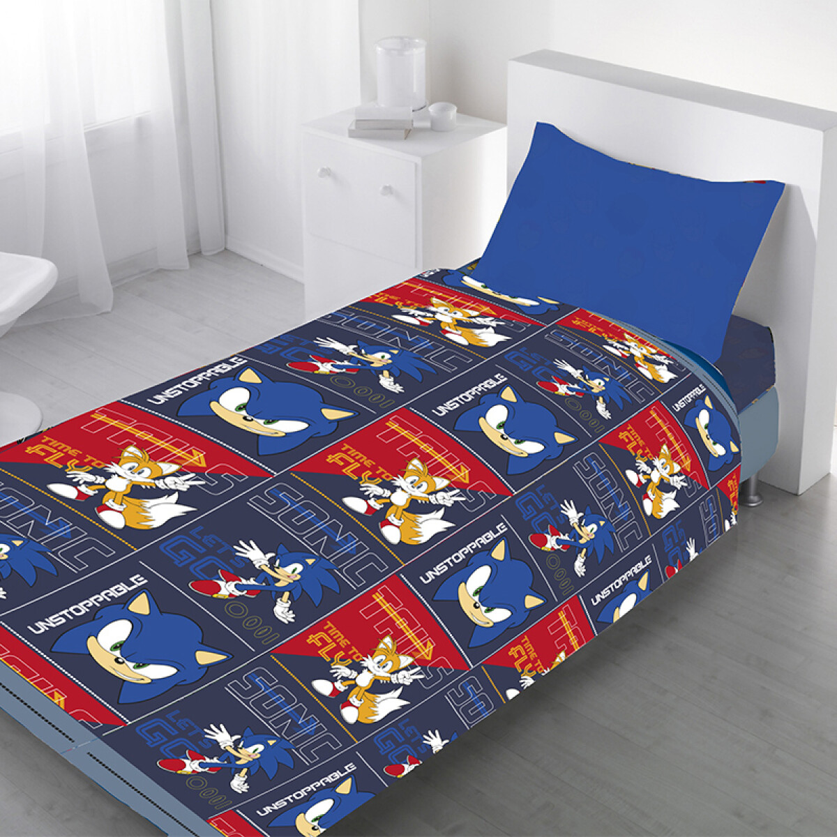 Colcha Reversible Infantil Sonic 1 Plaza 100% Microfibra 